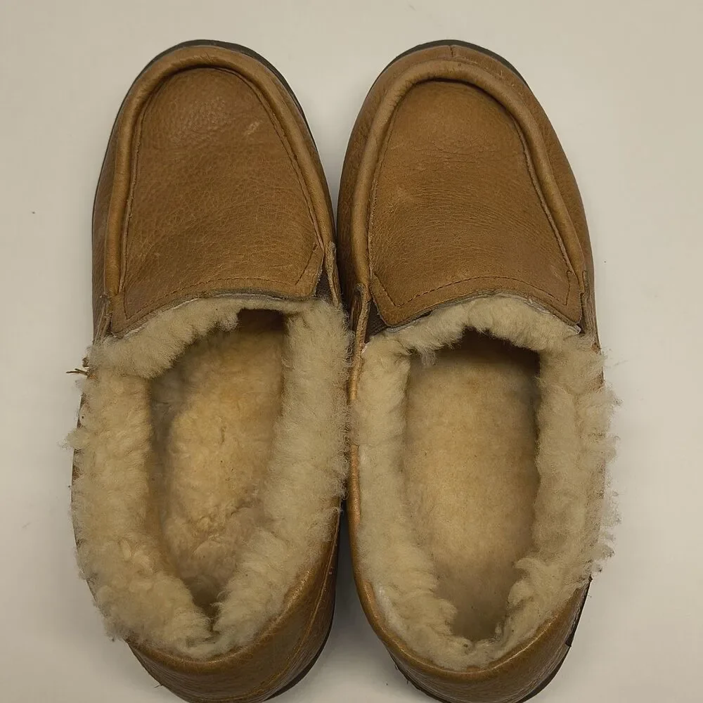 Cabelas Mens Size 8 Leather Shearling Lined Moccasin Slip On Comfort Shoes